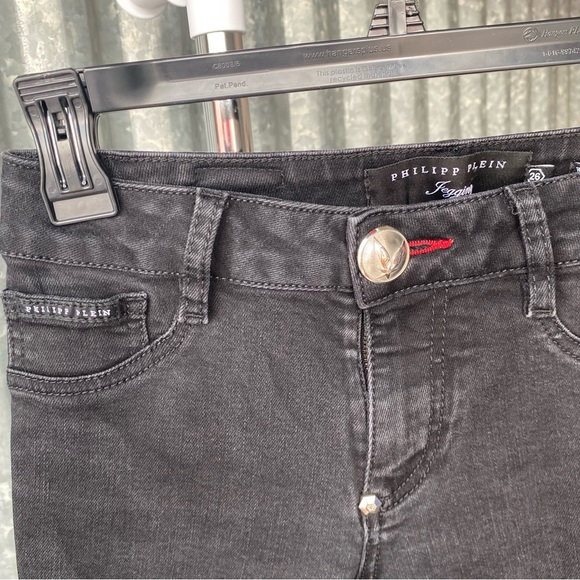 Philipp Plein Black Angel Wing Embroidered Jeggings Size 26 - Picture 4 of 7